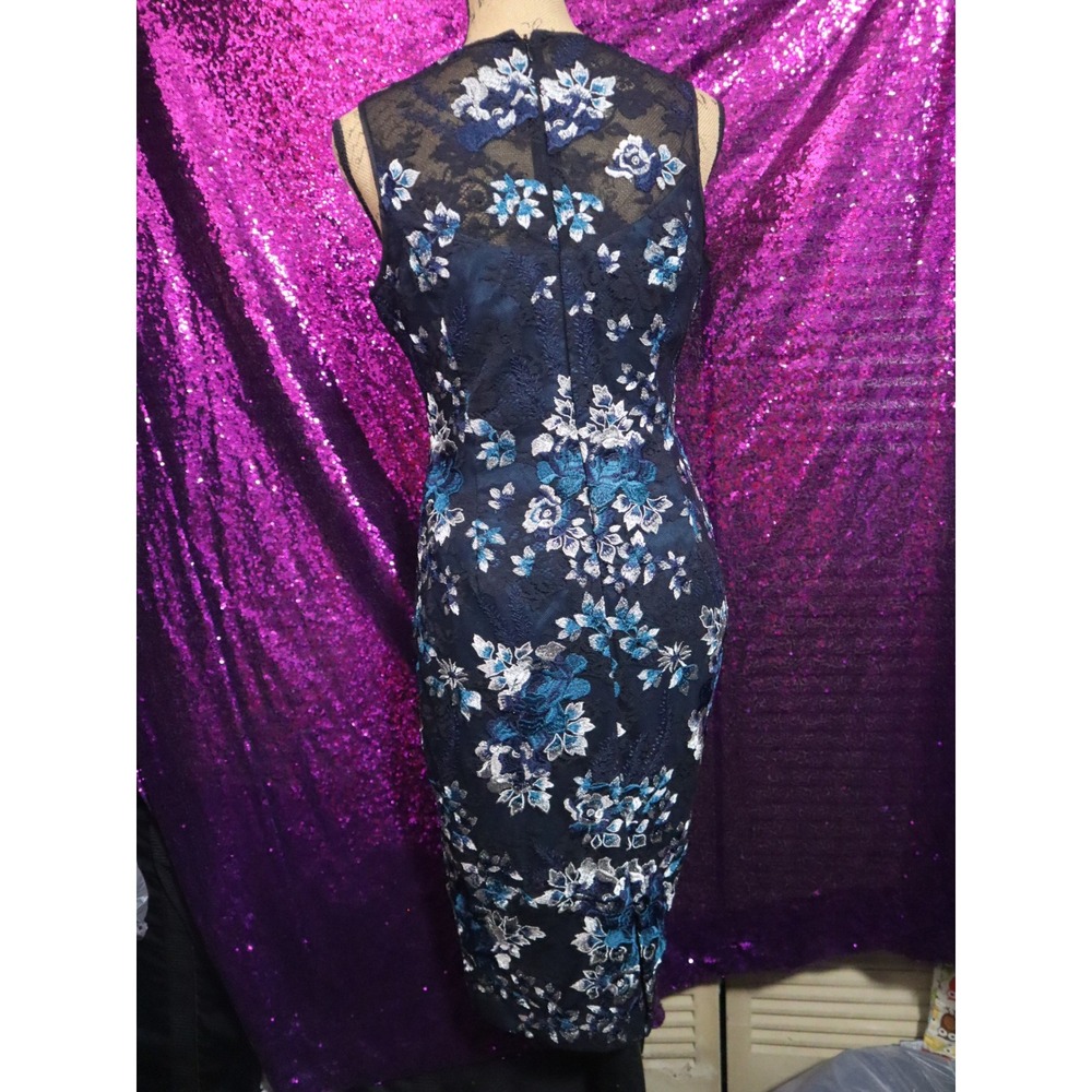 Black Blue Floral Embroidered Mesh Shift Dress 4 White House Black Market Women - Picture 3 of 8